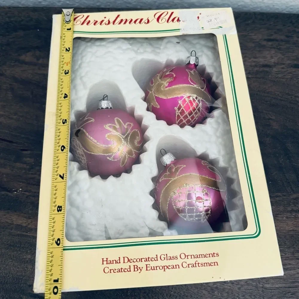 Vintage Holiday Christmas Ball Ornaments Pink European Glass